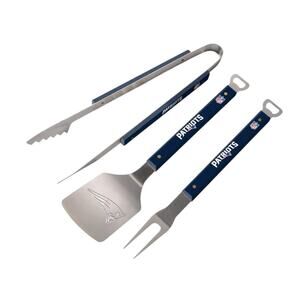 NFL New England Patriots 3 Piece Grill Set Spatula Fork Tongs + Bottle Openers